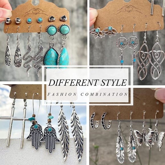 Other - New Wholesale Bundle 45 Pairs Bohemian Silver Drop Dangle Earrings Set for Women